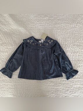 Oso & Me Chambray Ruffle Yoke Top - Blue NWT